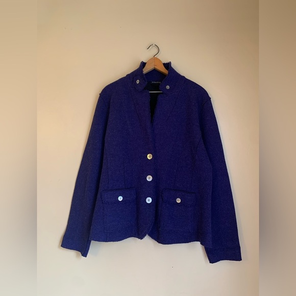 Eileen Fisher Womens purple Blue Merino Wool Button blazer jacket felted - Picture 1 of 8